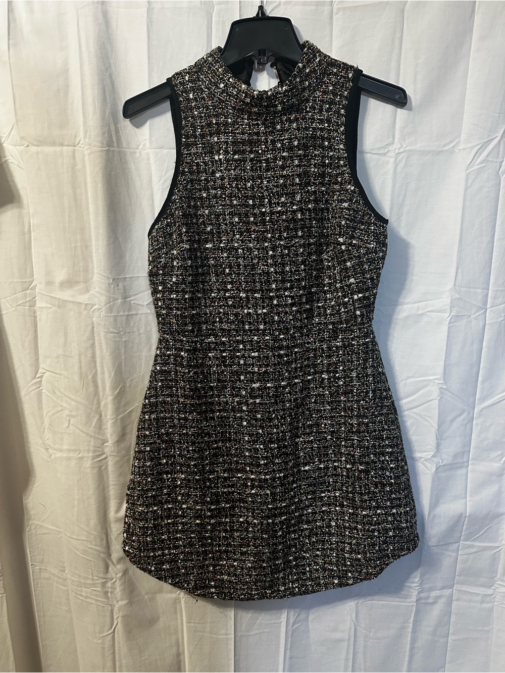 Lulu's Black and White Tweed Sleeveless Mini Dress